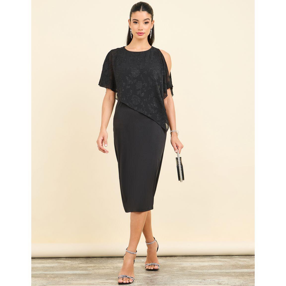 Styli Burnout Texture Cape Sleeves Shift Midi Dress-women-clothing-dresses-image-2
