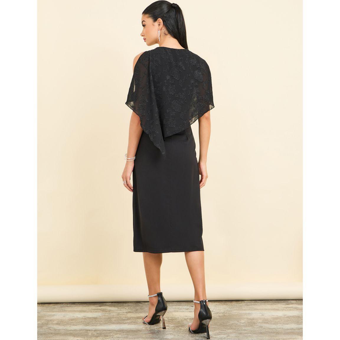 Styli Burnout Texture Cape Sleeves Shift Midi Dress-women-clothing-dresses-image-4
