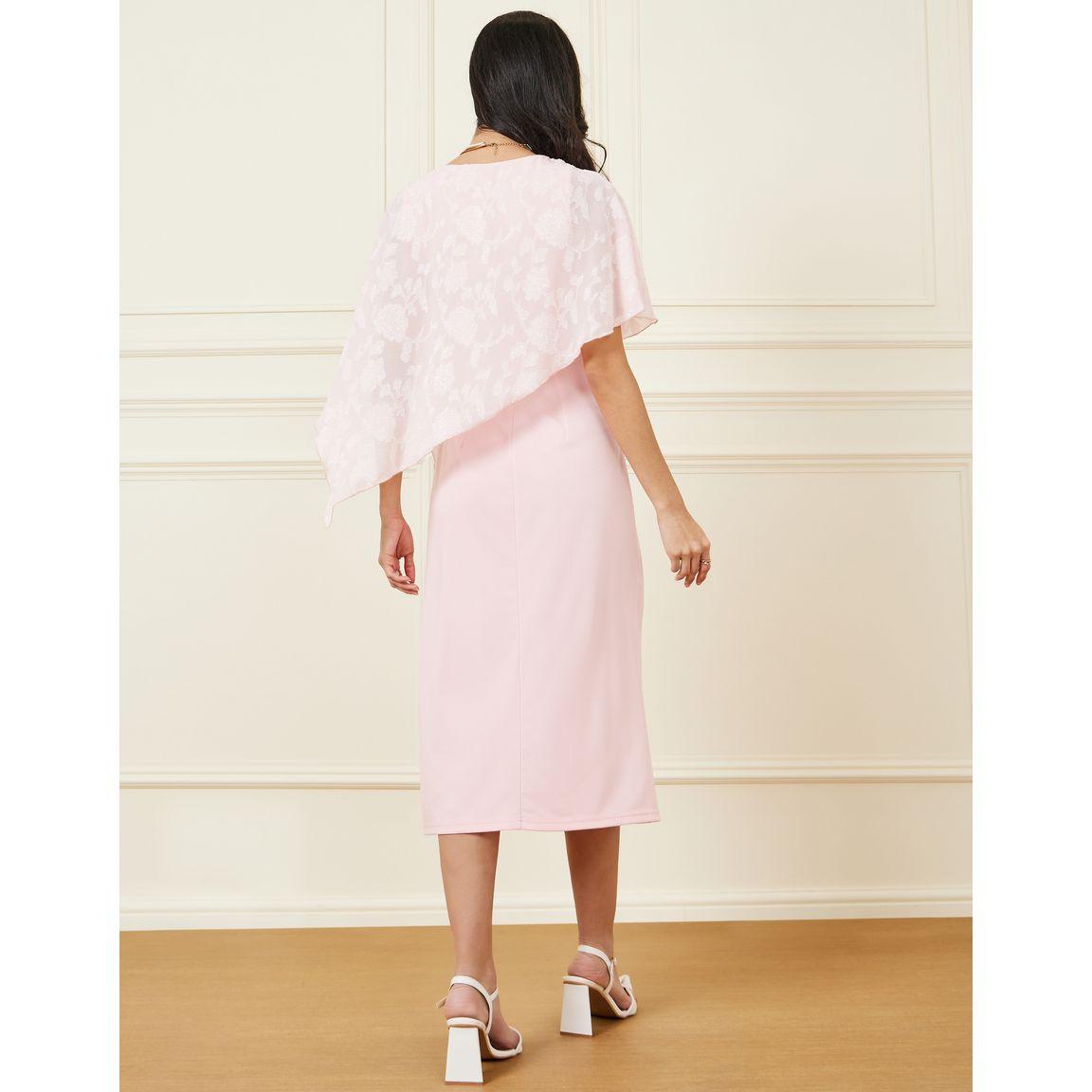 Styli Burnout Texture Cape Sleeves Shift Midi Dress-women-clothing-dresses-image-4