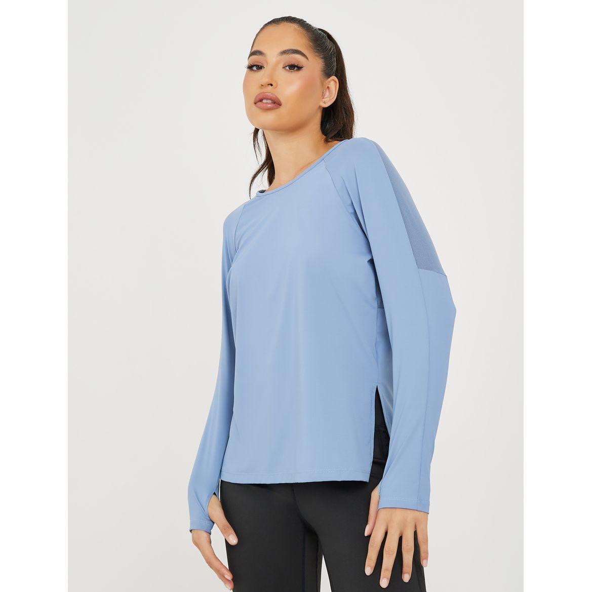 Styli Active Side Slit Half Back Mesh Panel Long Sleeve Top-women-clothing-sportswearandactivewear-tshirtsandvests-image-1