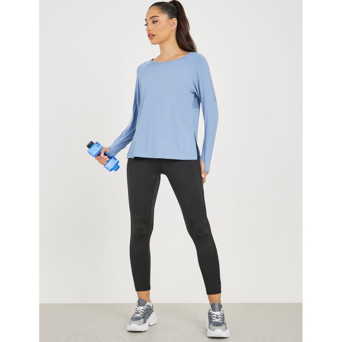 Styli Active Side Slit Half Back Mesh Panel Long Sleeve Top-women-clothing-sportswearandactivewear-tshirtsandvests-image-2