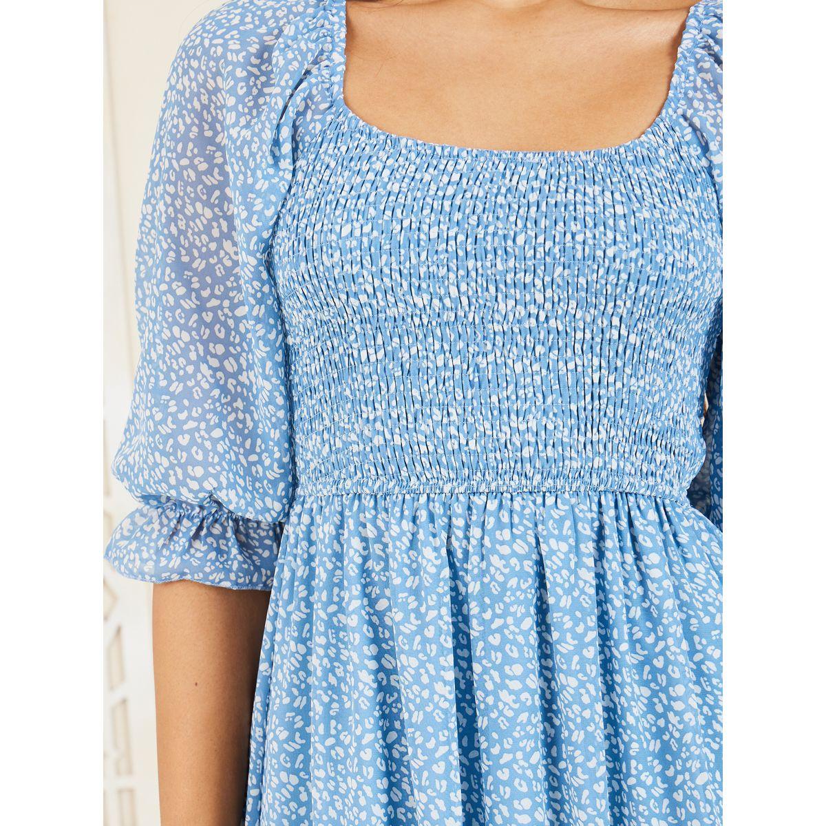 Styli Smocked Detail Ditsy Print Tiered Midi Dress-women-clothing-dresses-image-3