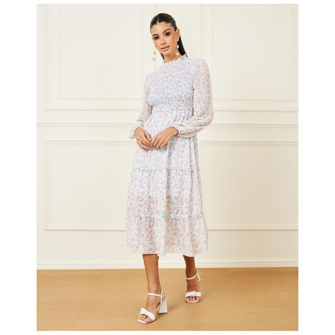 فستان ميدي بكسرات وطبعات زهور صغيرة-women-clothing-dresses-image-1