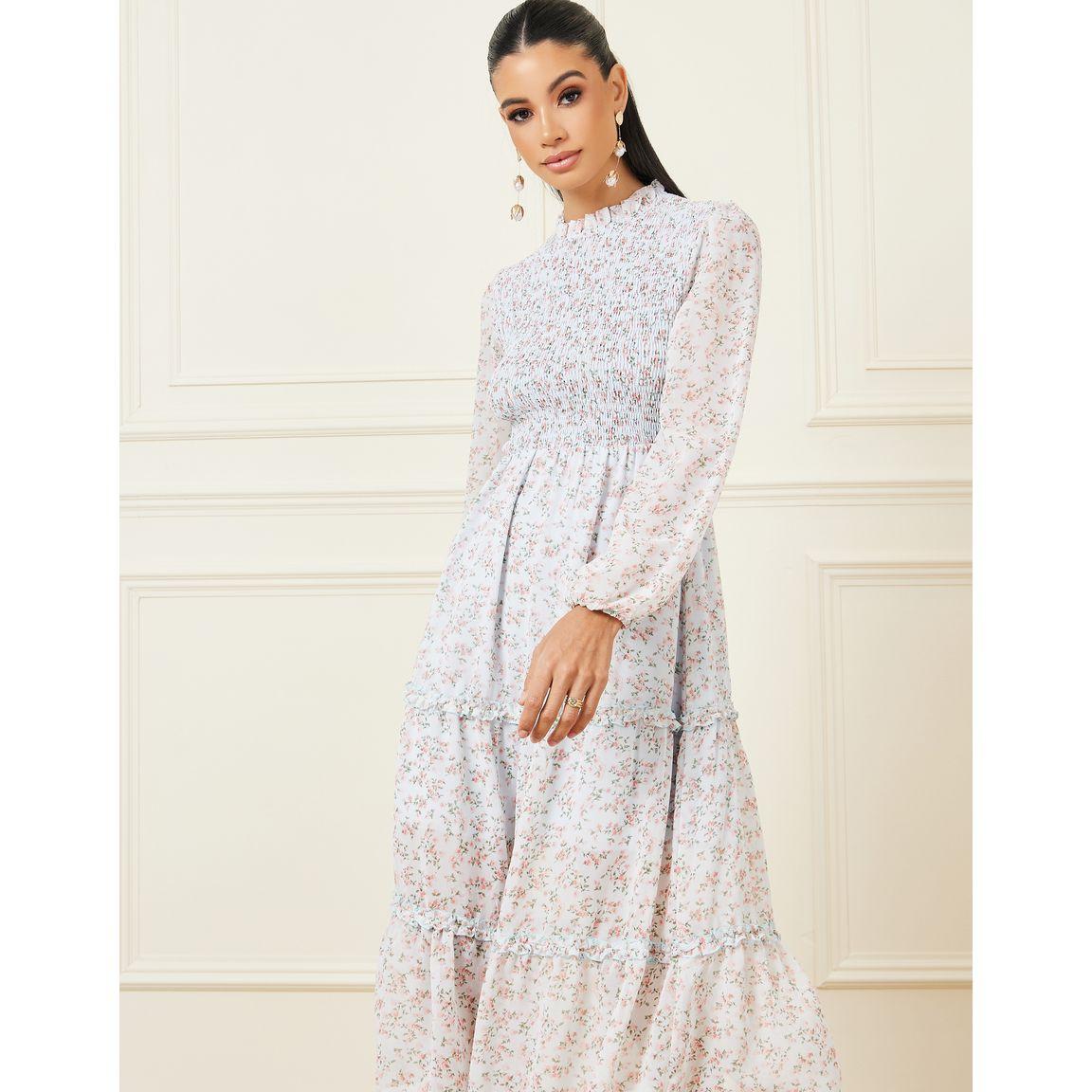 فستان ميدي بكسرات وطبعات زهور صغيرة-women-clothing-dresses-image-2