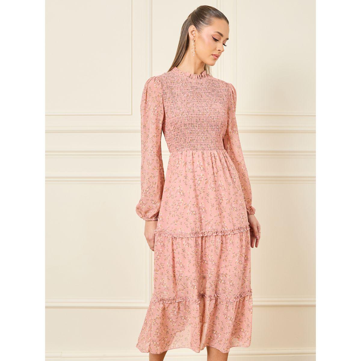 Styli Ditsy Print High Rise Smocked Detail Tiered Midi Dress-women-clothing-dresses-image-1