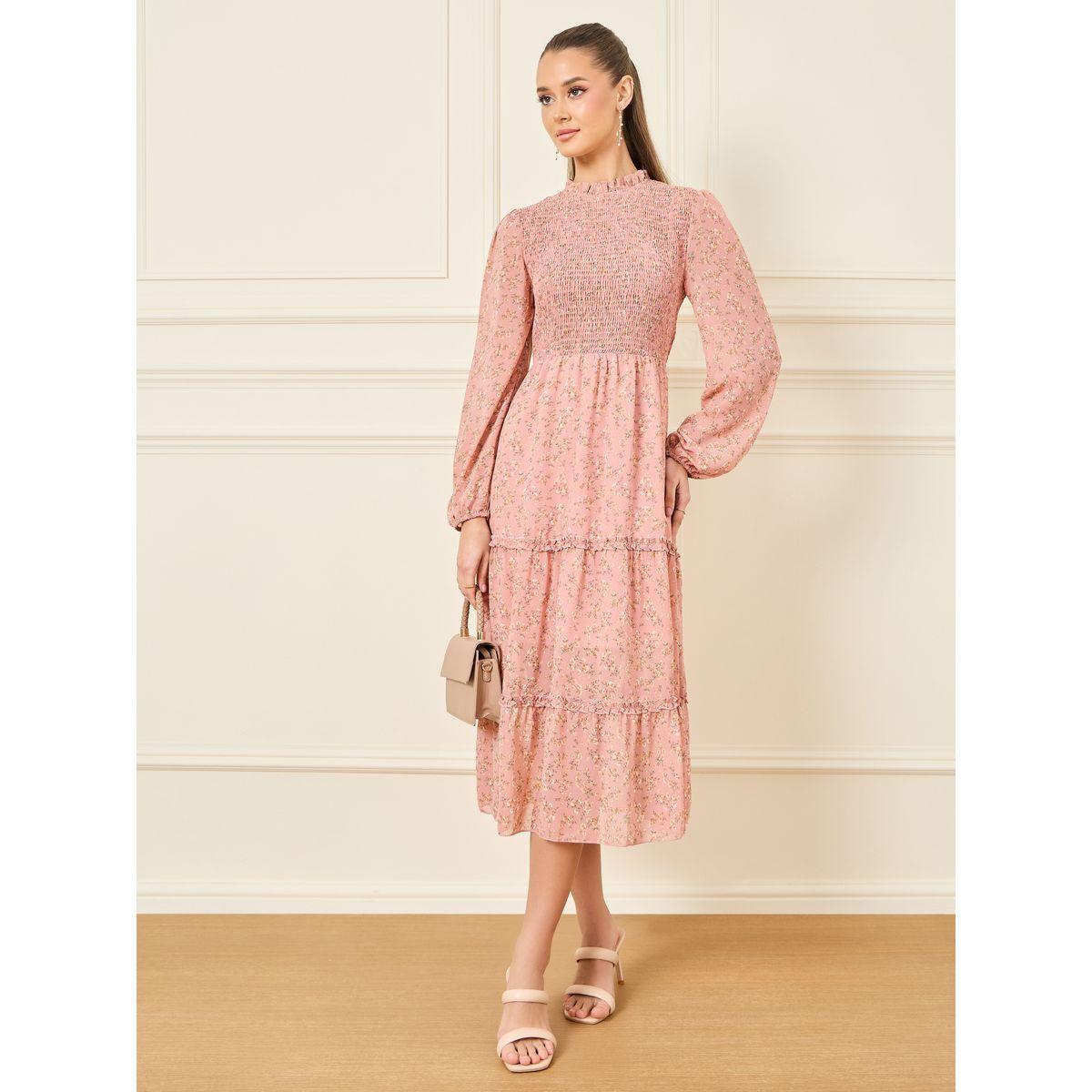 Styli Ditsy Print High Rise Smocked Detail Tiered Midi Dress-women-clothing-dresses-image-2