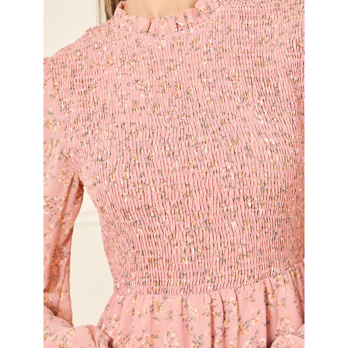 Styli Ditsy Print High Rise Smocked Detail Tiered Midi Dress-women-clothing-dresses-image-3