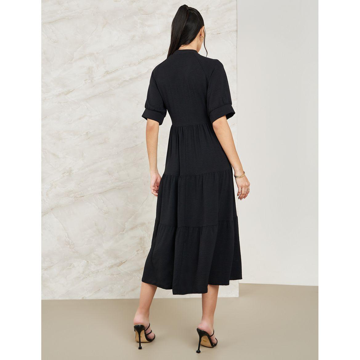 Styli Solid Tiered Midi Dress with Buttons-women-clothing-dresses-image-4