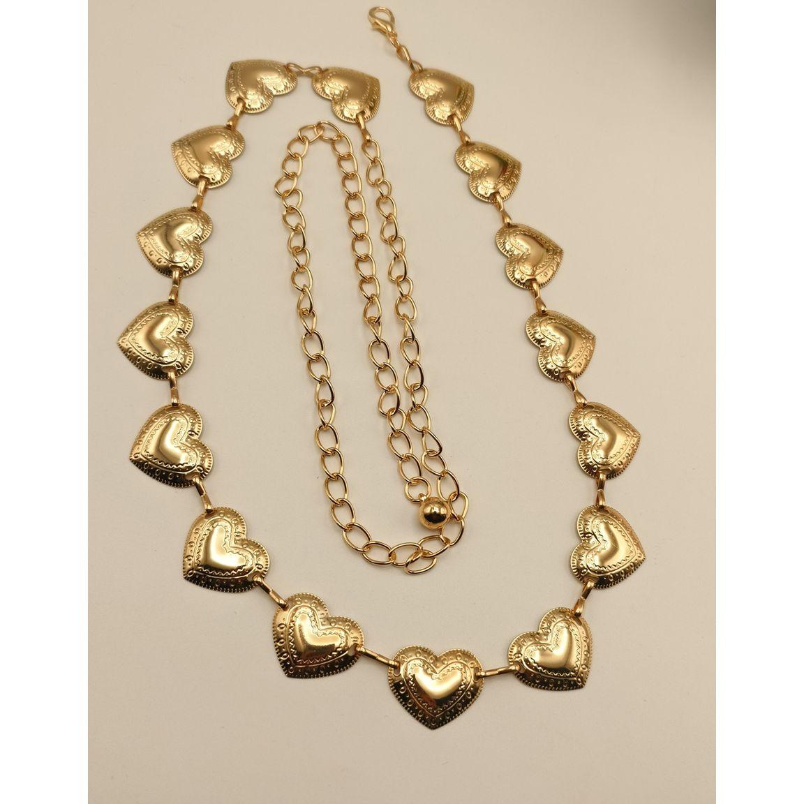 Styli Heart Debossed Chain Belt with Lobster Clasp Closure-women-clothingaccessories-belts-image-4
