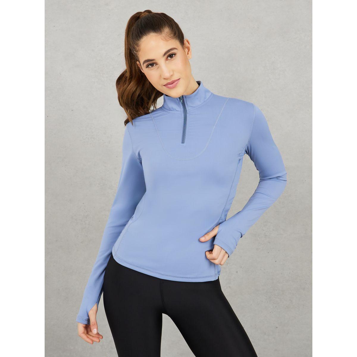 Styli Active Stitch Detail Half Zip Closure Thumbhole Sleeves Top-women-clothing-sportswearandactivewear-tshirtsandvests-image-1