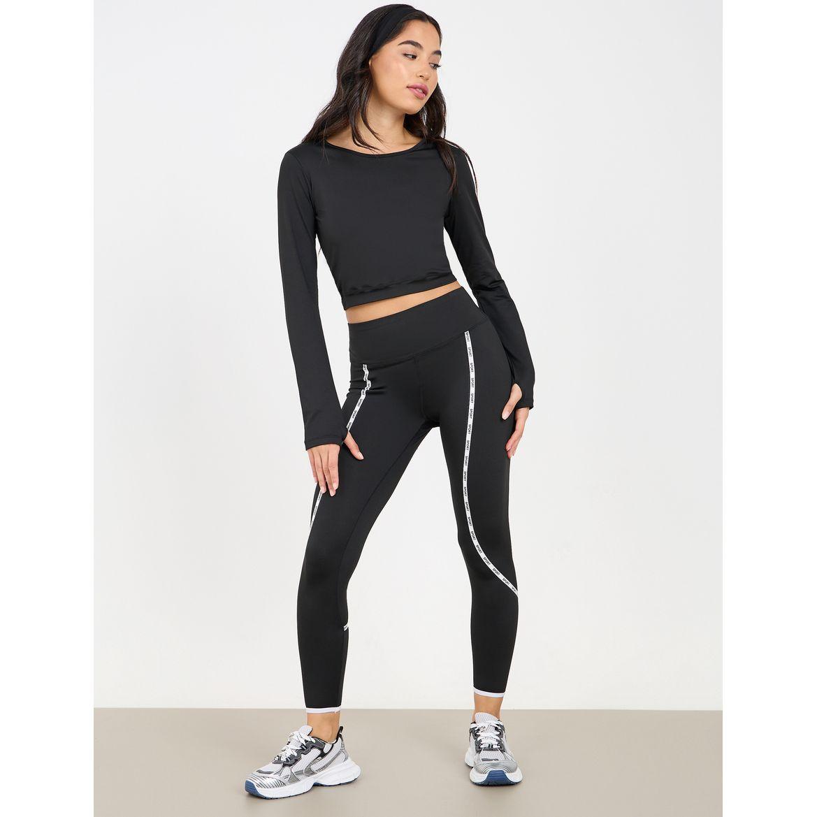 Styli Active Solid Crop Top with Thumbhole Detail with Side Striped Leggings Set-women-clothing-sportswearandactivewear-trackpantsandtracksuits-image-1