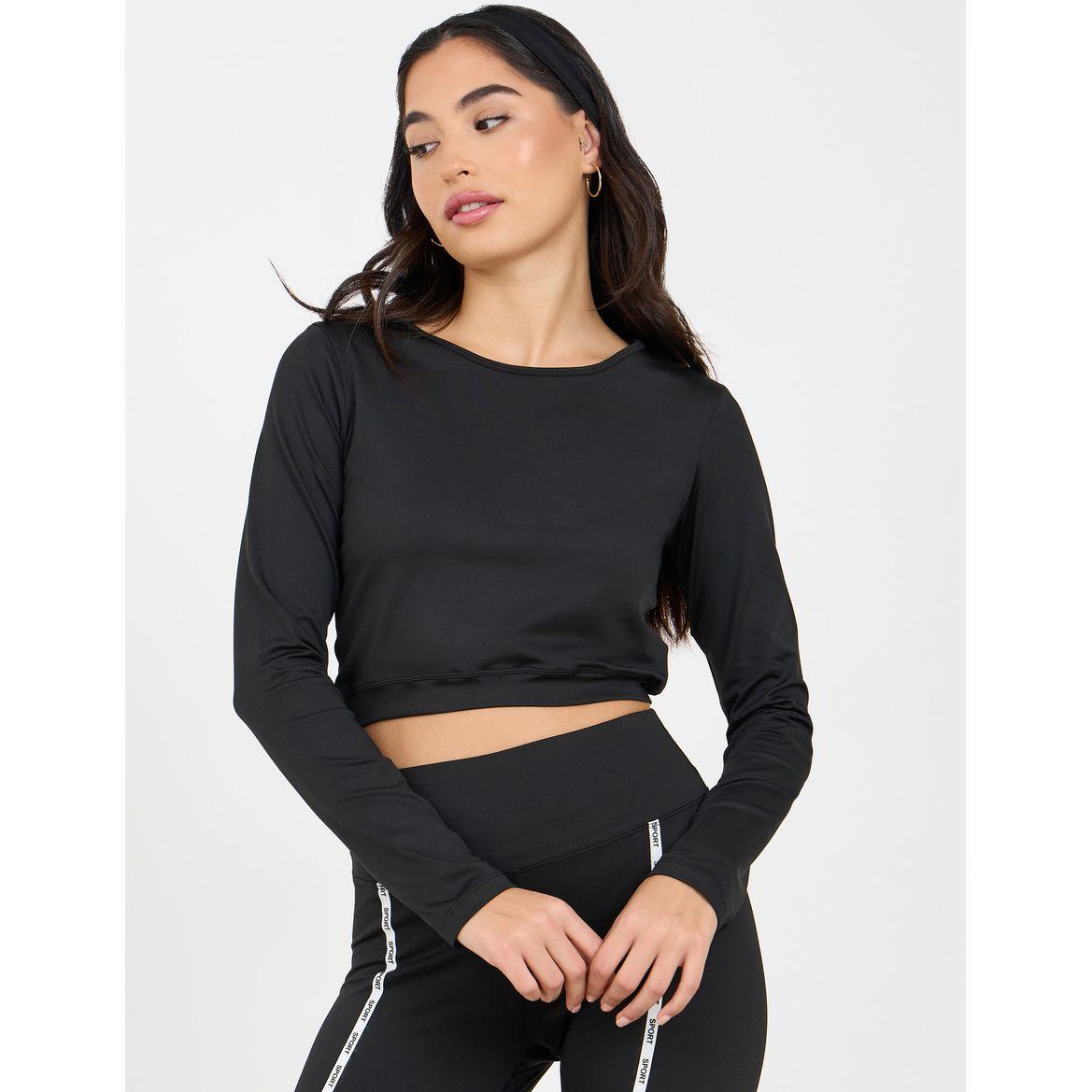 Styli Active Solid Crop Top with Thumbhole Detail with Side Striped Leggings Set-women-clothing-sportswearandactivewear-trackpantsandtracksuits-image-2