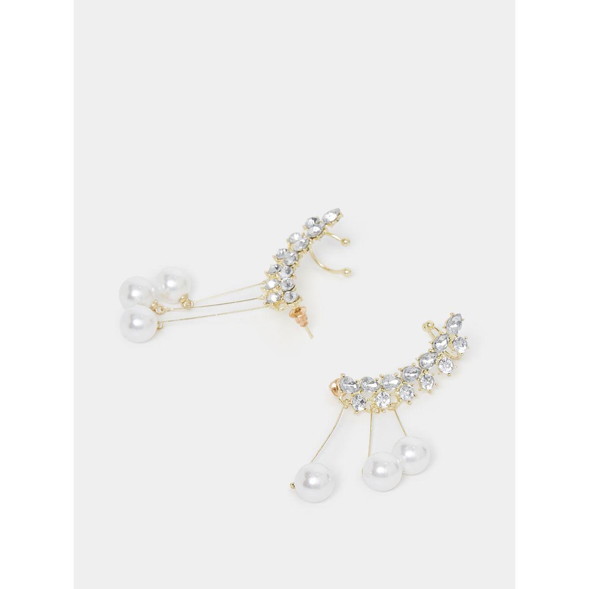 Styli Rhinestone Embellished Pearl Drop Ear Cuff-women-watchesandjewellery-jewellery-earrings-image-1