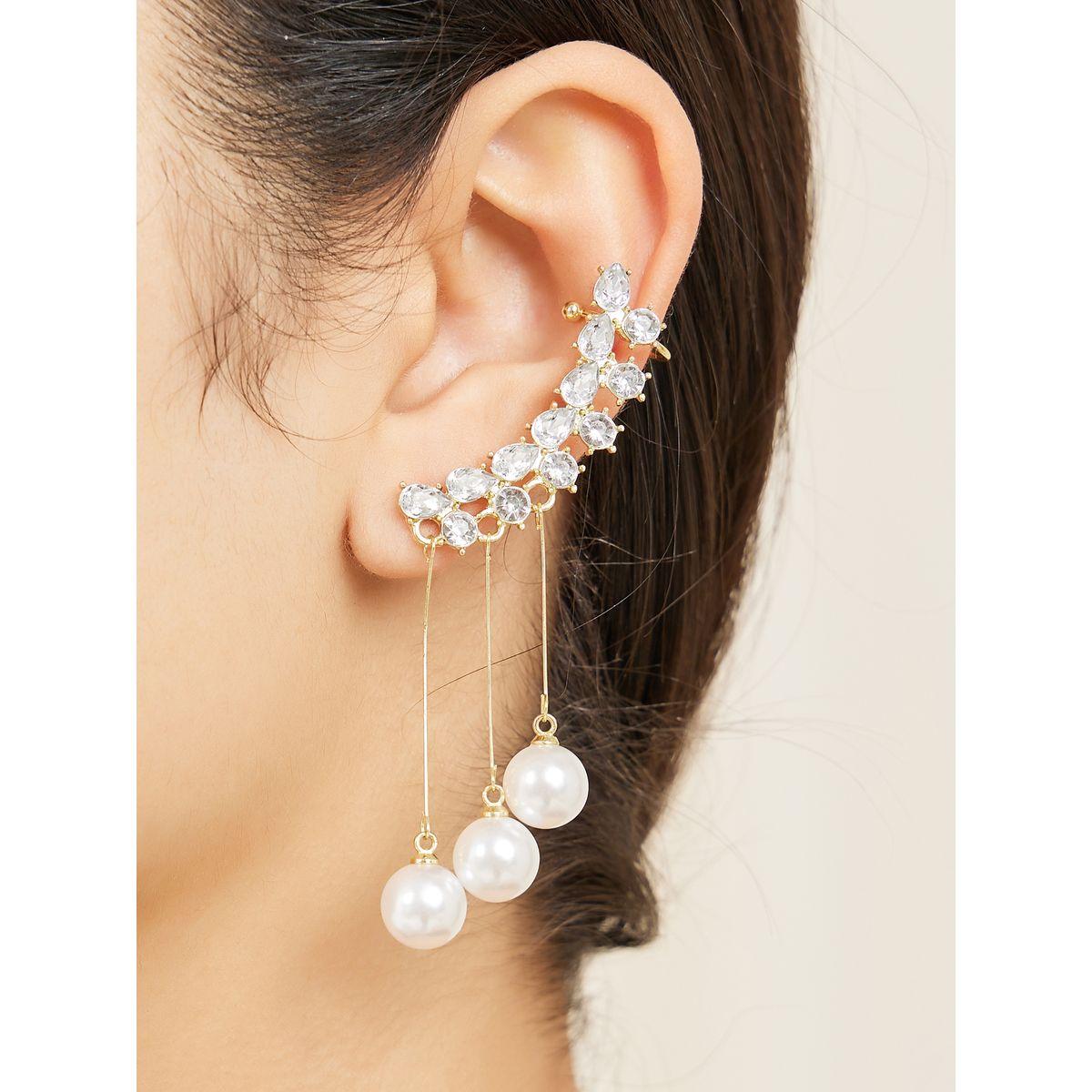 Styli Rhinestone Embellished Pearl Drop Ear Cuff-women-watchesandjewellery-jewellery-earrings-image-2