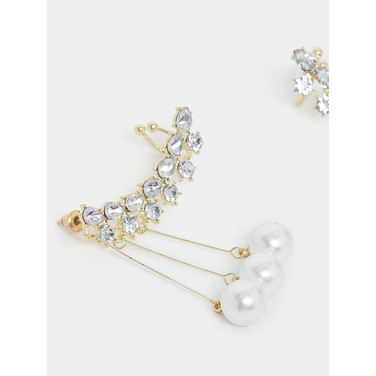 Styli Rhinestone Embellished Pearl Drop Ear Cuff-women-watchesandjewellery-jewellery-earrings-image-3
