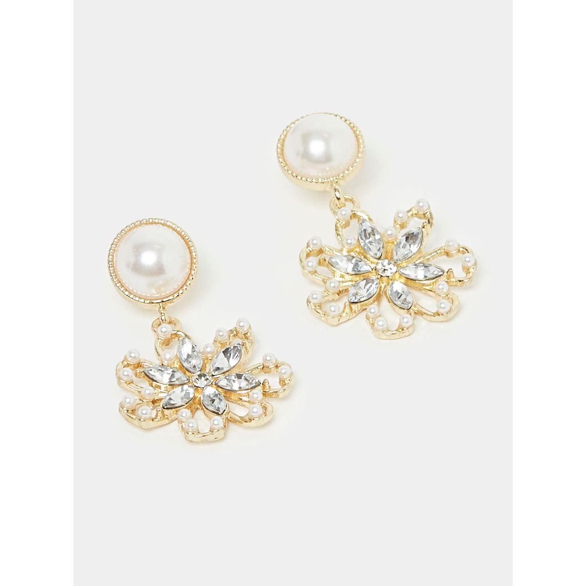 Styli Pearl Rhinestone Dangle Earrings-women-watchesandjewellery-jewellery-earrings-image-1