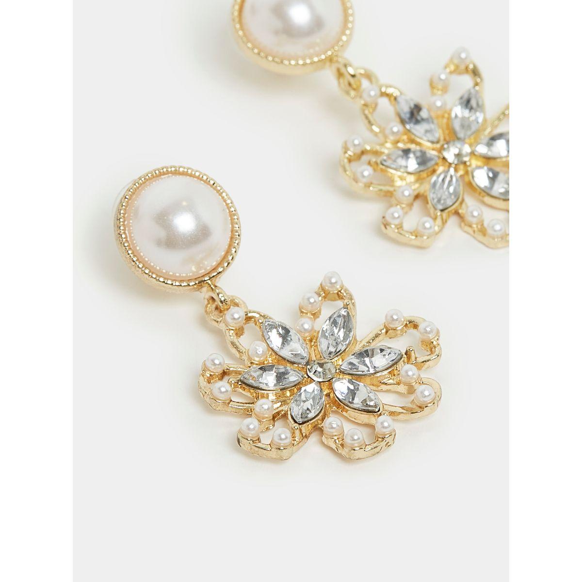 Styli Pearl Rhinestone Dangle Earrings-women-watchesandjewellery-jewellery-earrings-image-2