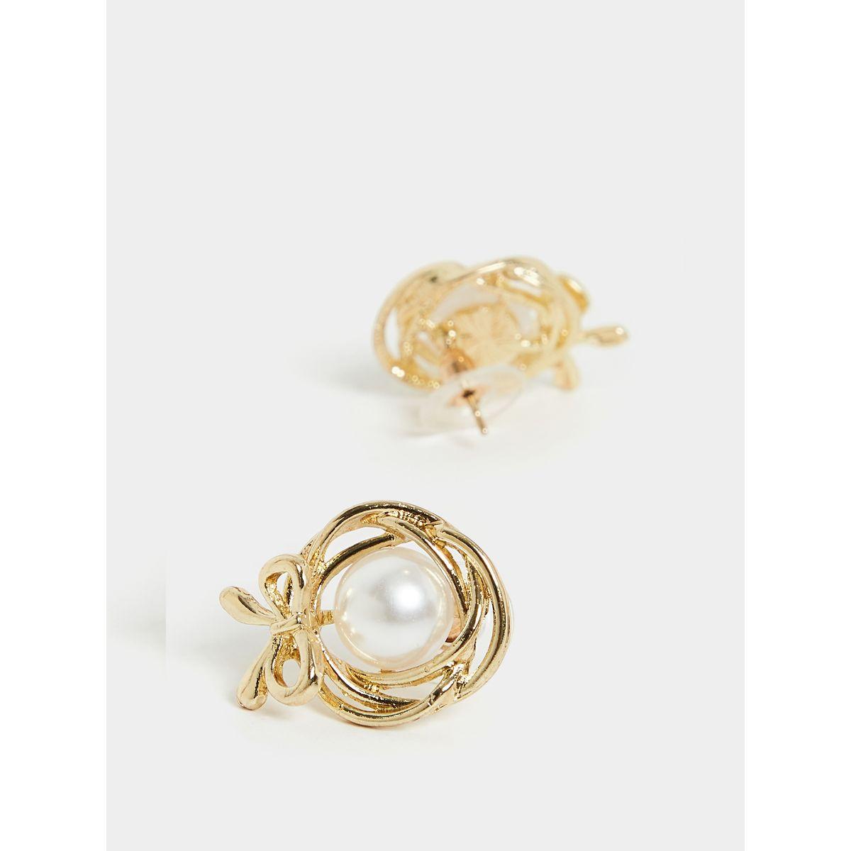 Styli Pearl Flora Bow Metal Detail Earrings-women-watchesandjewellery-jewellery-earrings-image-3