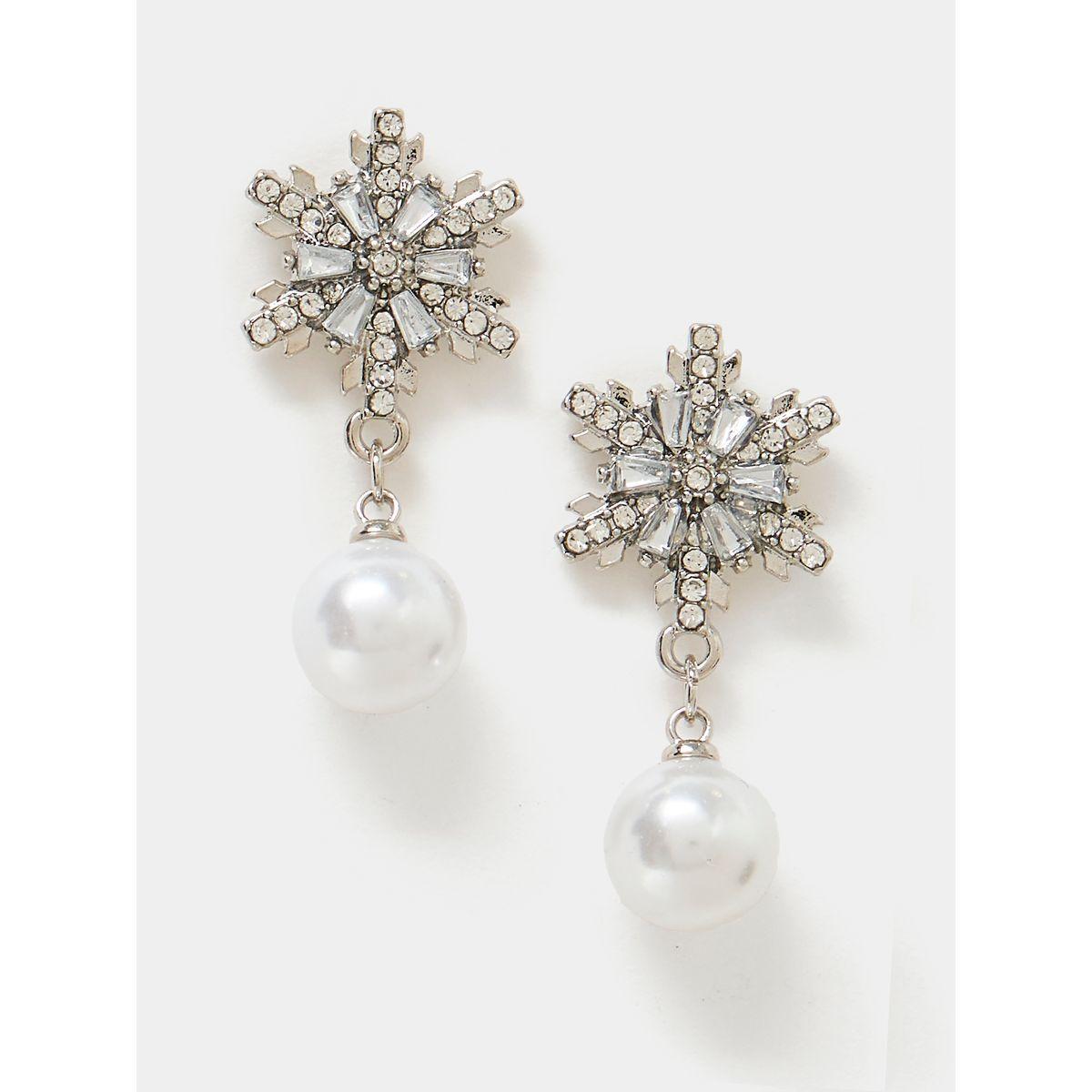 Styli Embellished Faux Pearl Drop Earrings-women-watchesandjewellery-jewellery-earrings-image-1
