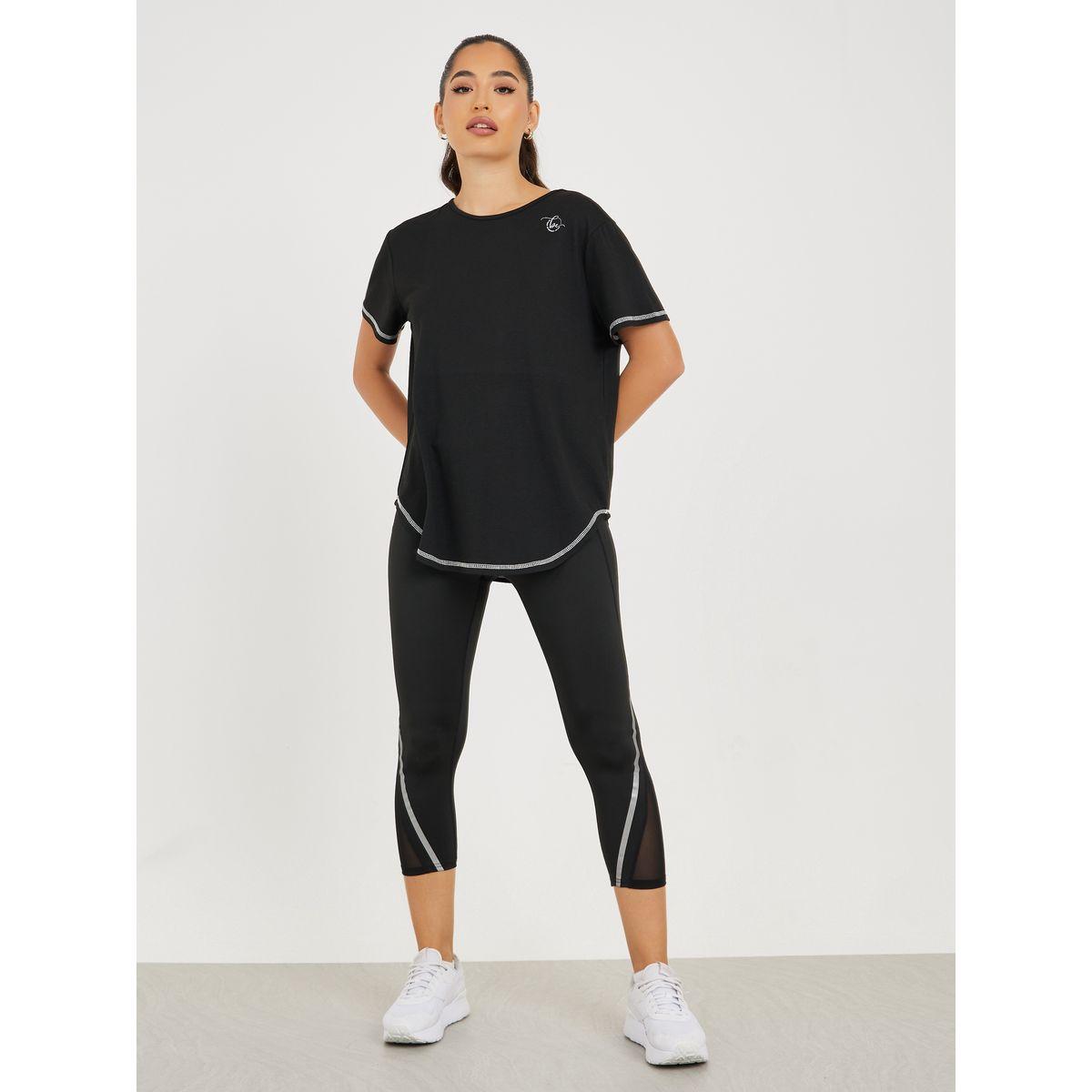 Styli Active Contrast Stitch Sleeves & Hem Front Neck Print Loose Yoga Top-sports-women-clothing-tshirtsandvests-image-2