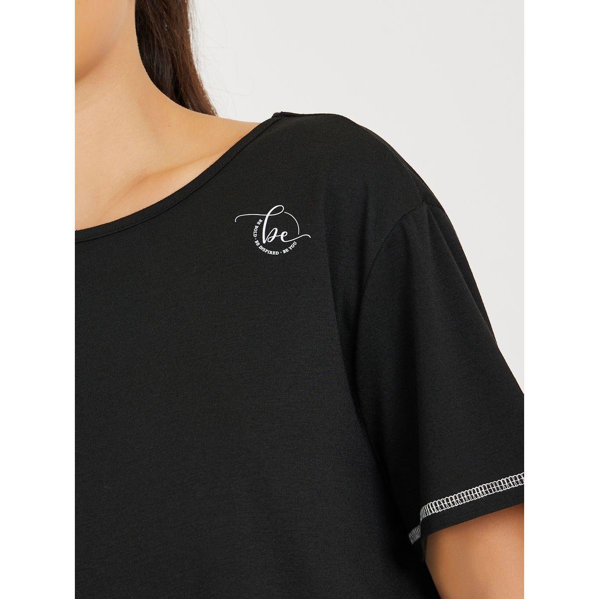 Styli Active Contrast Stitch Sleeves & Hem Front Neck Print Loose Yoga Top-sports-women-clothing-tshirtsandvests-image-3