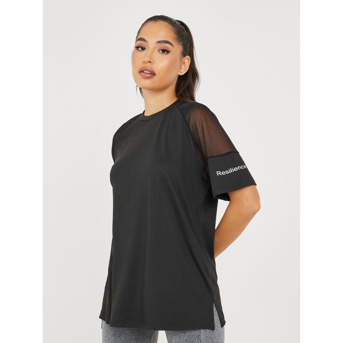 Styli Active Sleeves & Back Mesh Insert Reflective Stripe Detail Top-women-clothing-sportswearandactivewear-tshirtsandvests-image-1