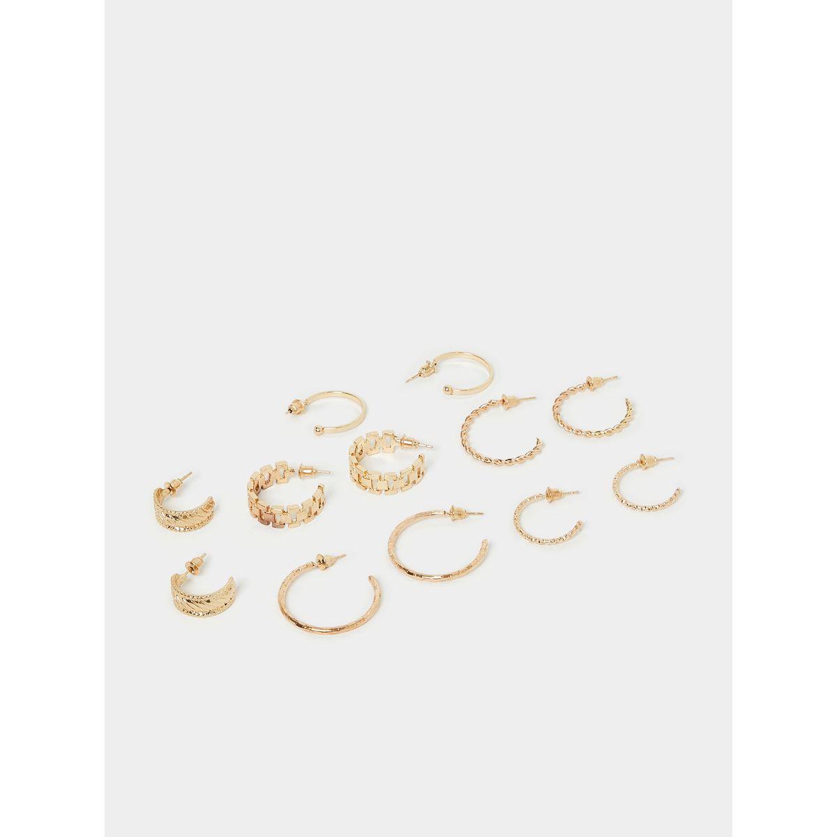 Styli Set of 6 - Metal Texture Hook Earrings-women-watchesandjewellery-jewellery-earrings-image-1