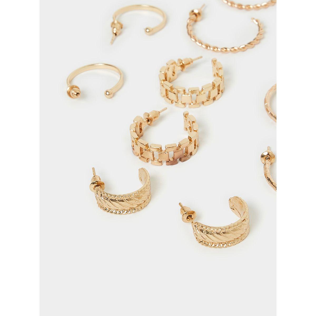 Styli Set of 6 - Metal Texture Hook Earrings-women-watchesandjewellery-jewellery-earrings-image-3