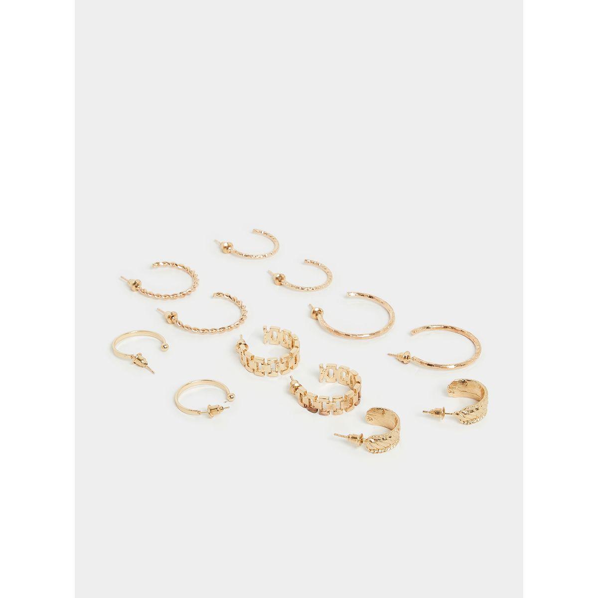 Styli Set of 6 - Metal Texture Hook Earrings-women-watchesandjewellery-jewellery-earrings-image-4