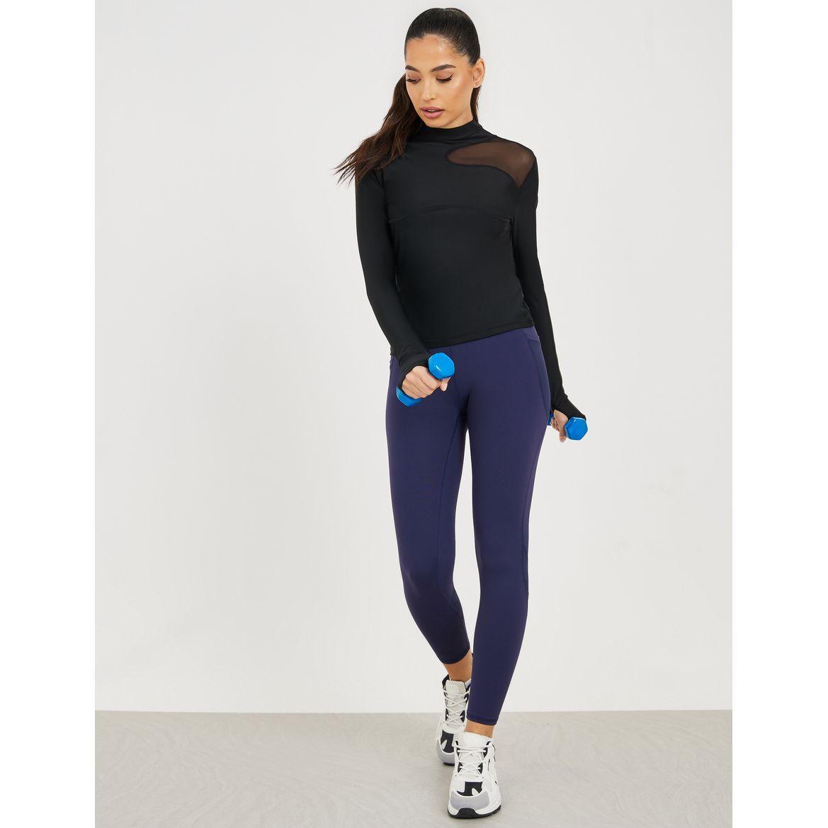 Styli Active One Shoulder Mesh Insert Thumbhole Detail Top-women-clothing-sportswearandactivewear-tshirtsandvests-image-2