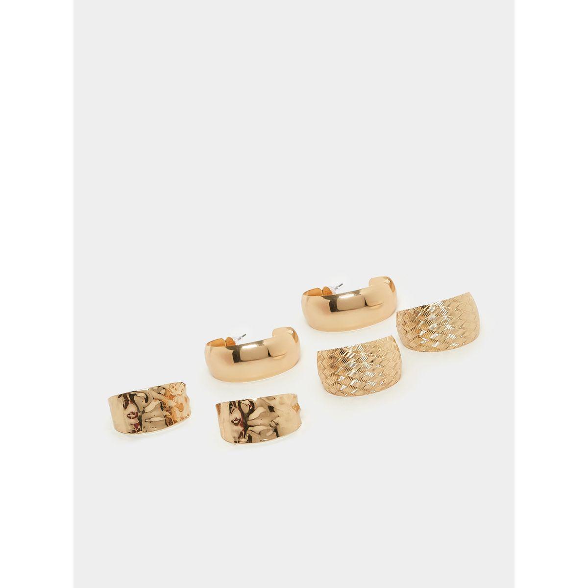 Styli Set of 3 - Metal Texture Chunky Hoop Earrings-women-watchesandjewellery-jewellery-earrings-image-2
