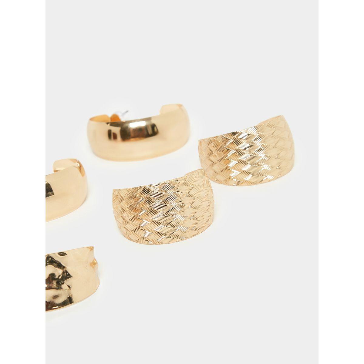 Styli Set of 3 - Metal Texture Chunky Hoop Earrings-women-watchesandjewellery-jewellery-earrings-image-5