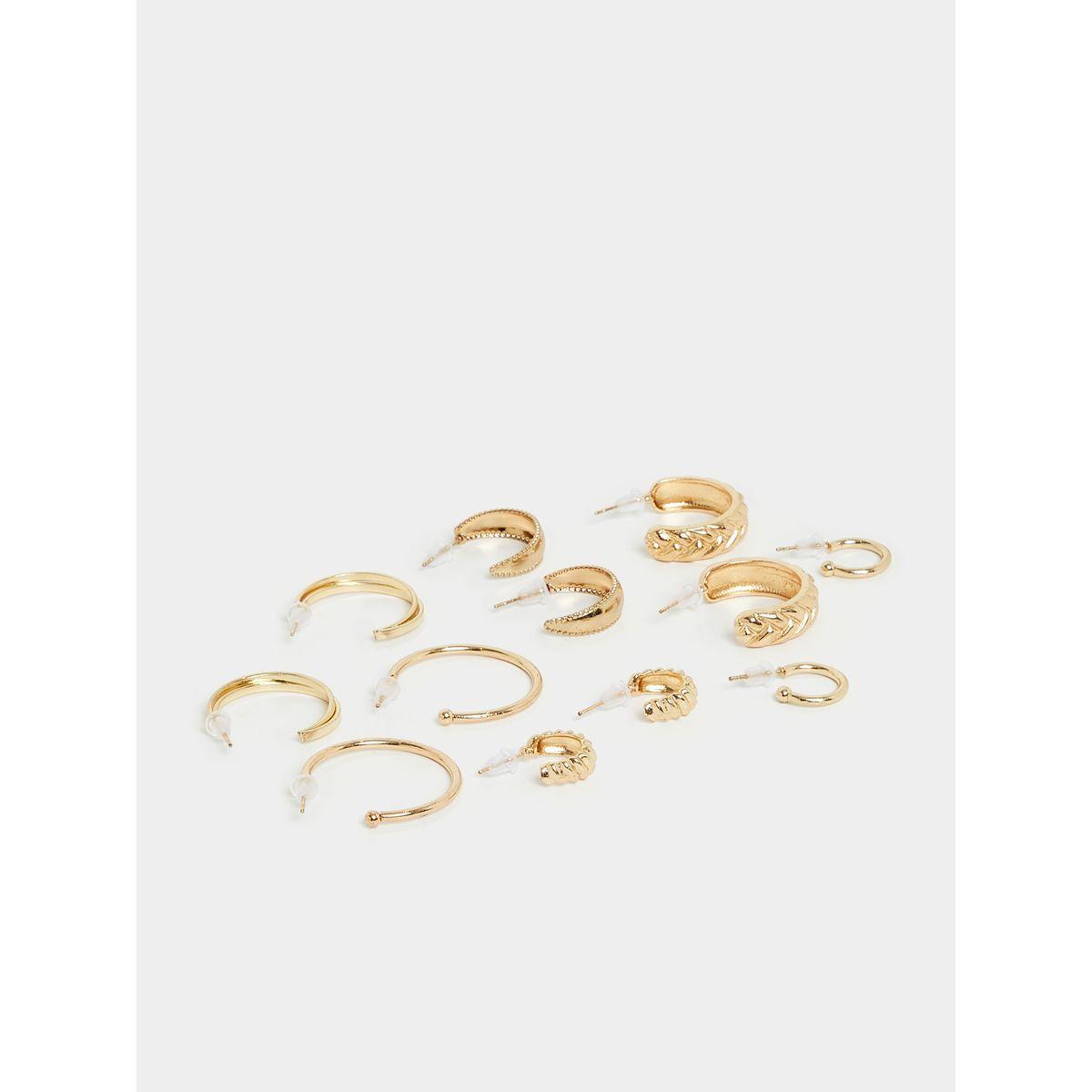 Styli Set of 6 - Textured Metal Hoop Earrings-women-watchesandjewellery-jewellery-earrings-image-4