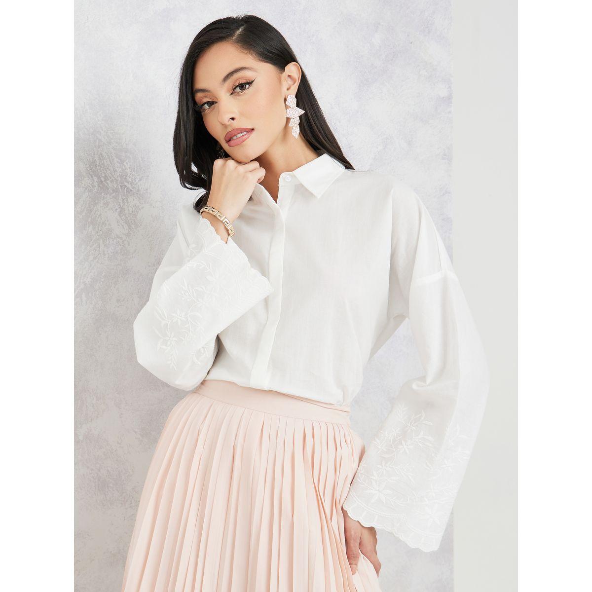 بلوزة سادة بتفاصيل مُطرّزة-women-clothing-shirtsandblouses-shirts-image-1