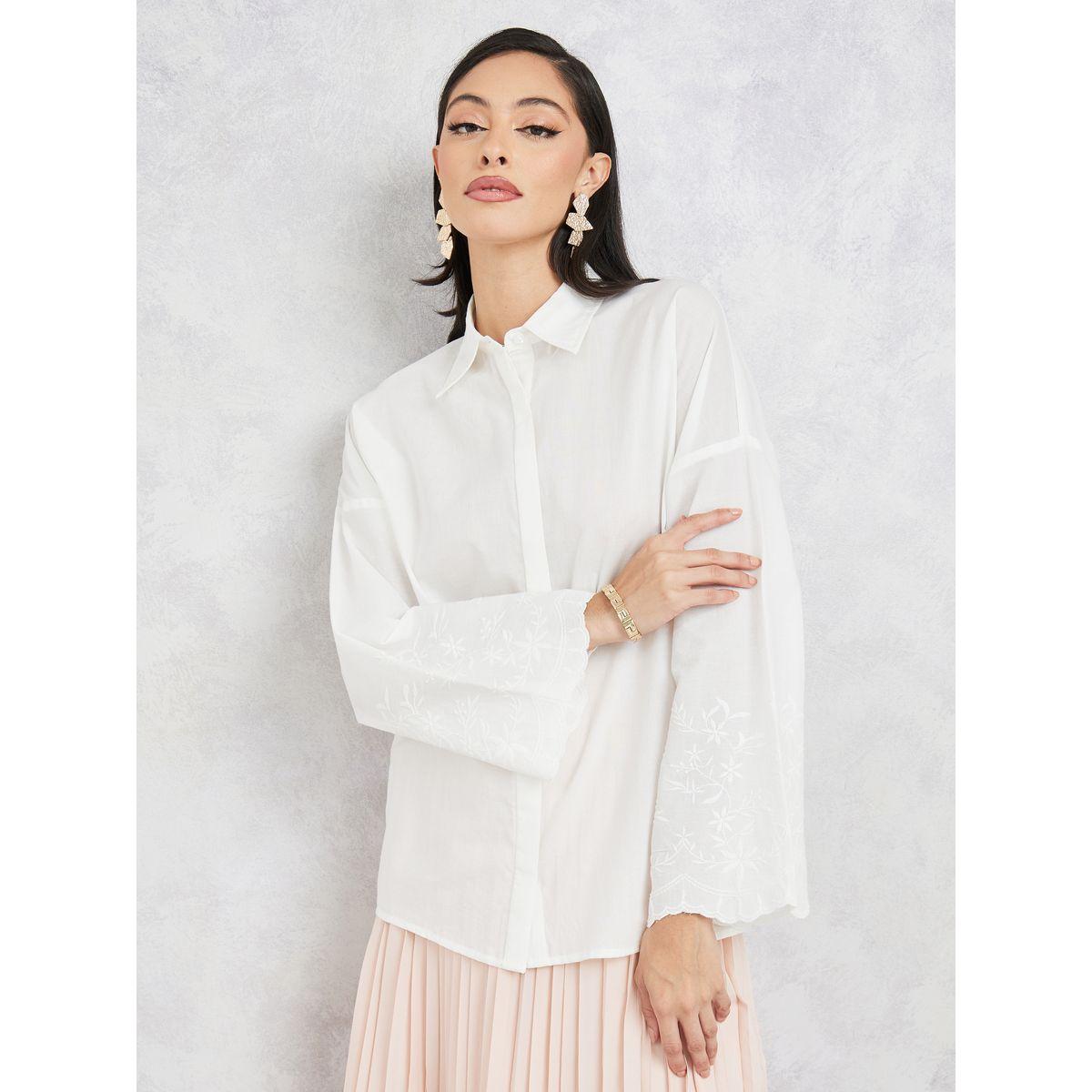 Styli Solid Embroidered Sleeve Detail Shirt-women-clothing-shirtsandblouses-shirts-image-2