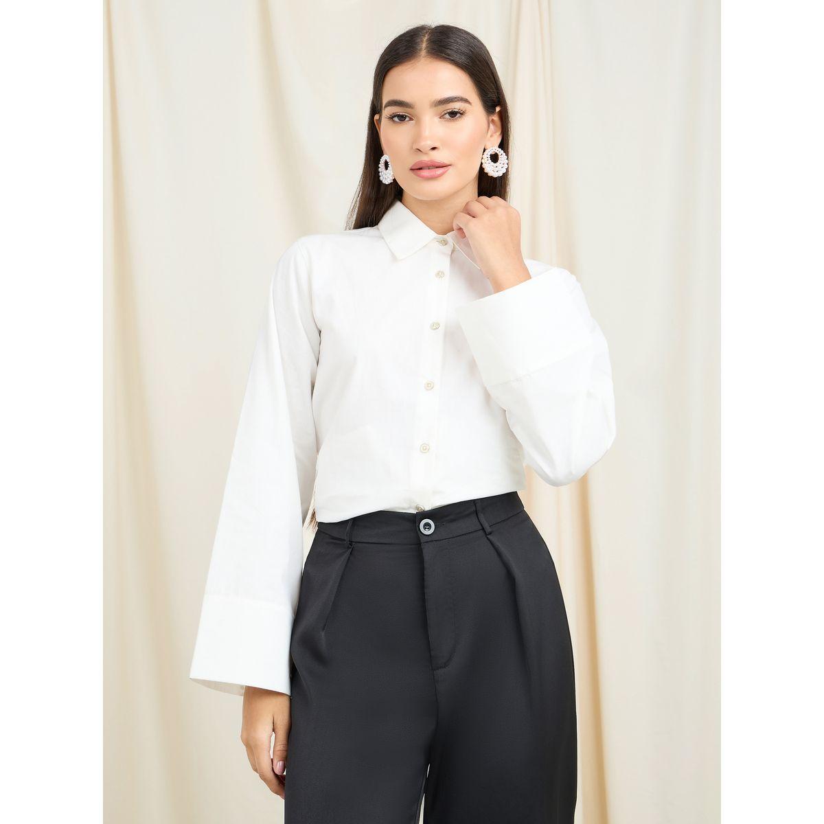 Styli Solid Wide Cuff Sleeve Shirt-women-clothing-shirtsandblouses-shirts-image-1