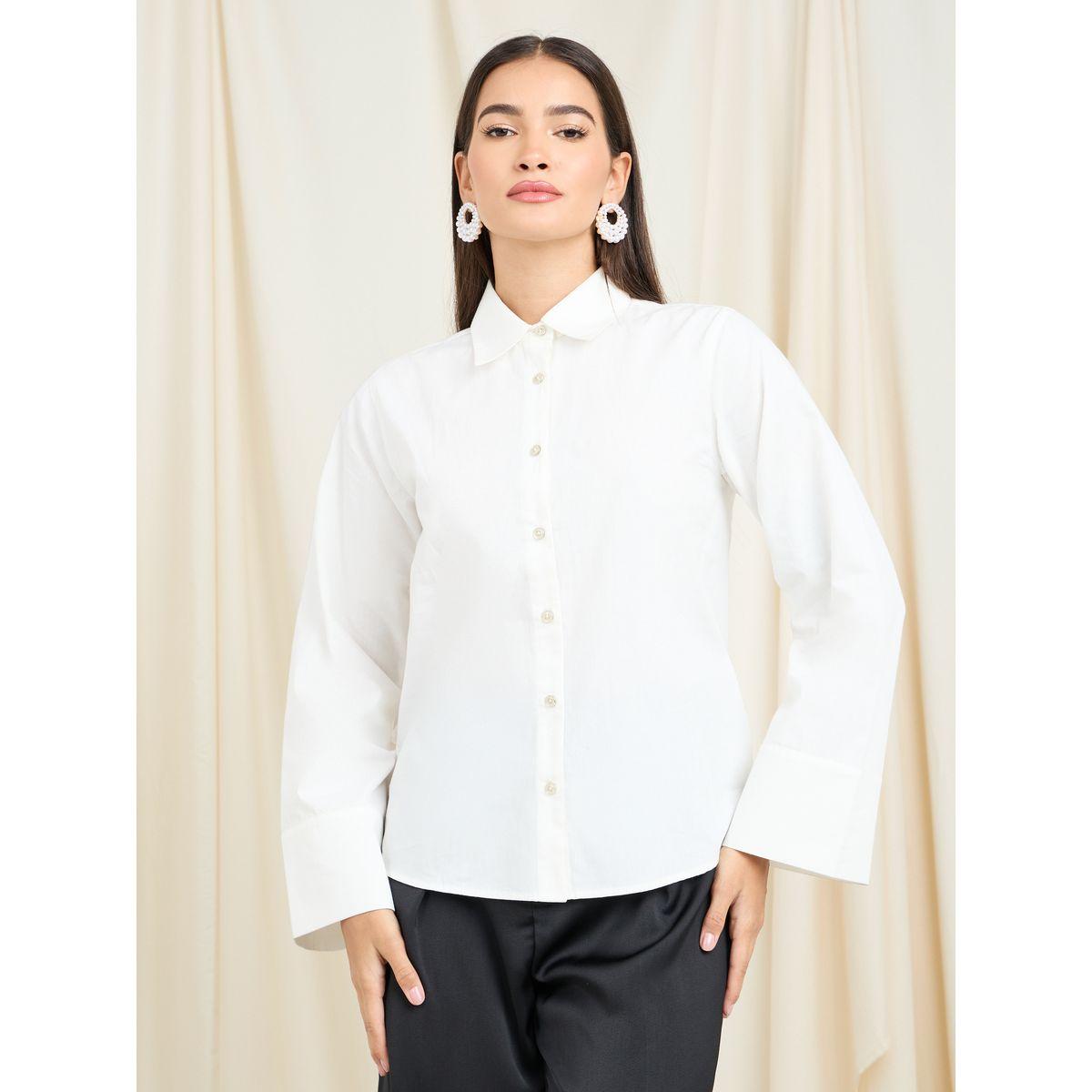 Styli Solid Wide Cuff Sleeve Shirt-women-clothing-shirtsandblouses-shirts-image-2