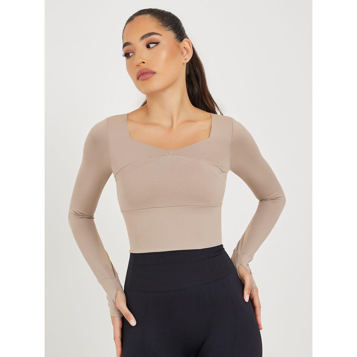 Styli Active Seam Detail Broad Neck Thumbhole Top-women-clothing-sportswearandactivewear-tshirtsandvests-image-2