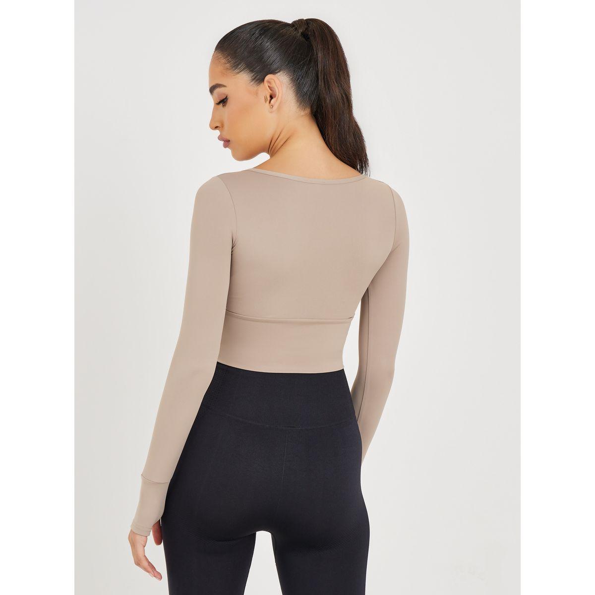 Styli Active Seam Detail Broad Neck Thumbhole Top-women-clothing-sportswearandactivewear-tshirtsandvests-image-4