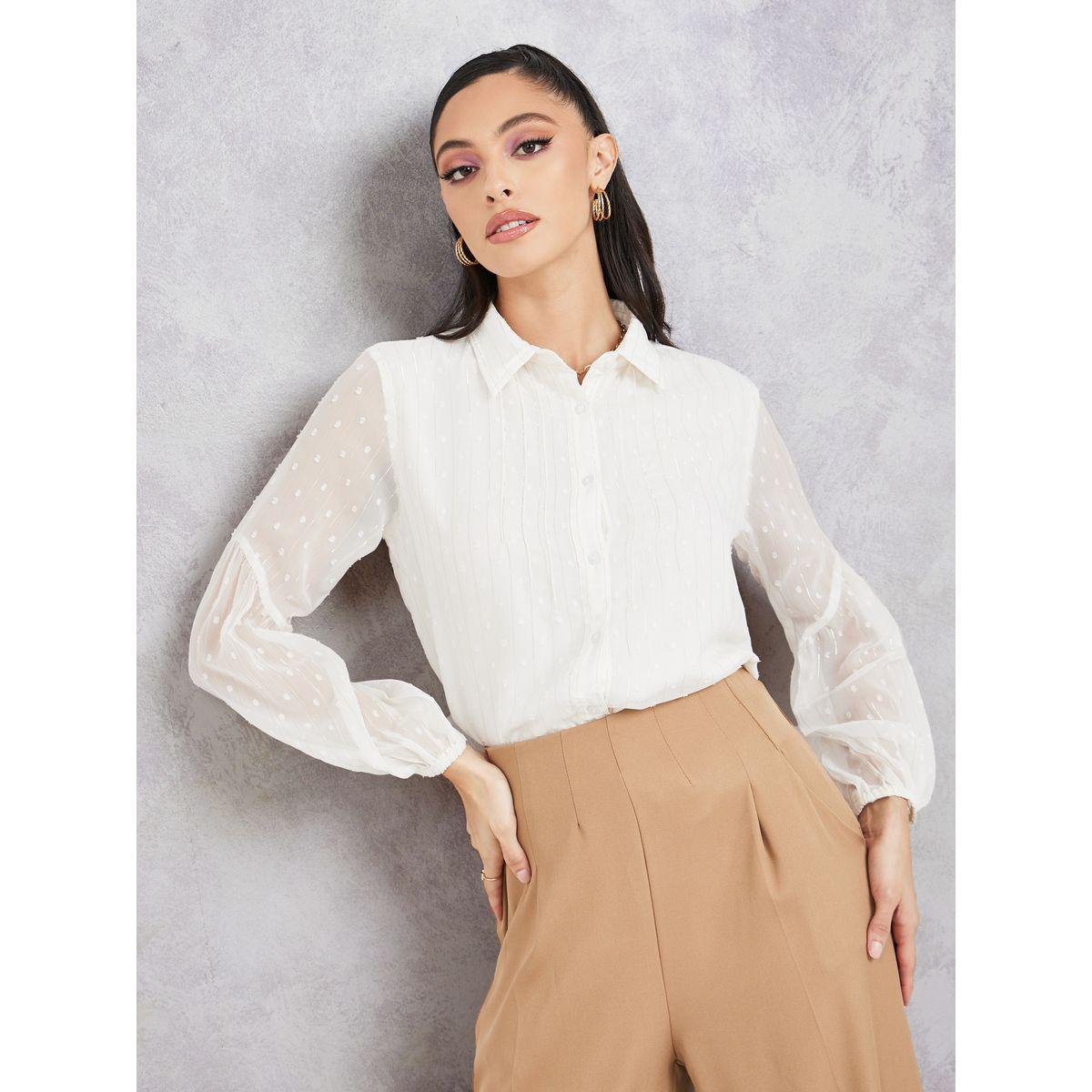 Styli Dobby Long Sleeves Collared Shirt-women-clothing-shirtsandblouses-shirts-image-1