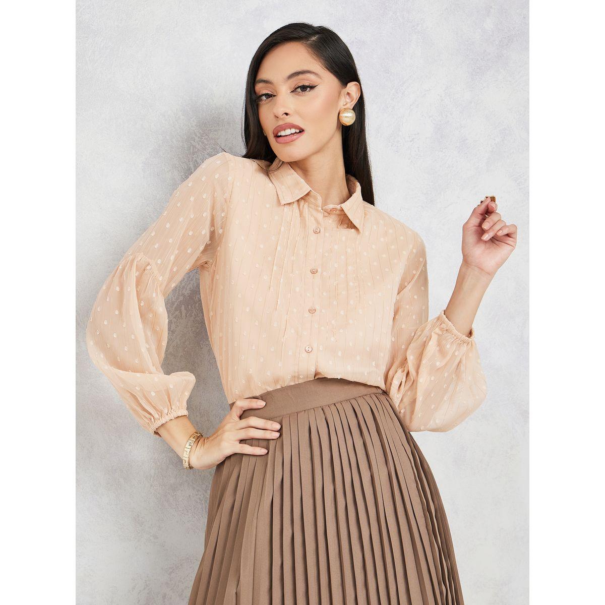 Styli Dobby Long Sleeves Collared Shirt-women-clothing-shirtsandblouses-shirts-image-1