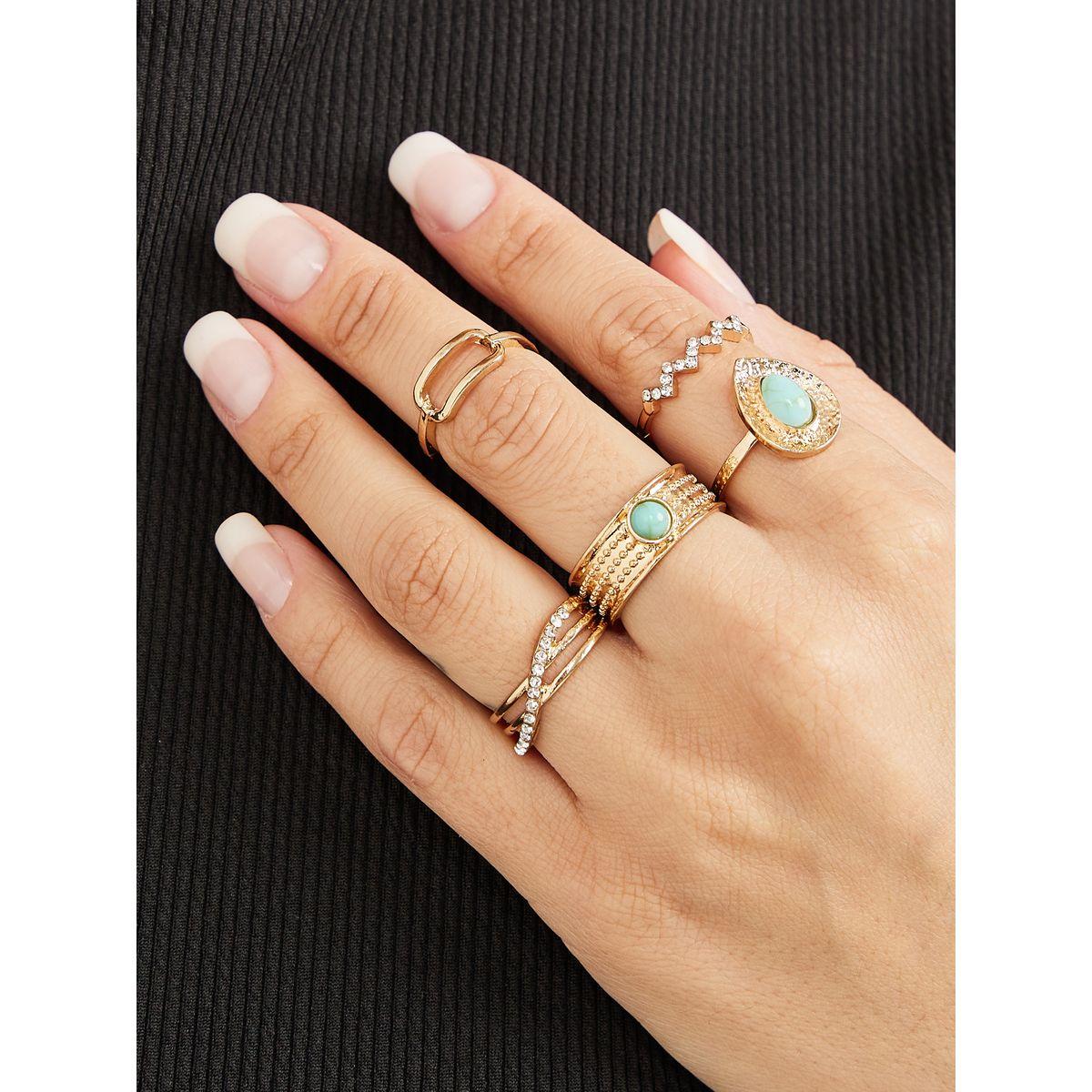 مجموعة من 5 خواتم مزينة بحجر كريم-women-watchesandjewellery-jewellery-rings-image-1