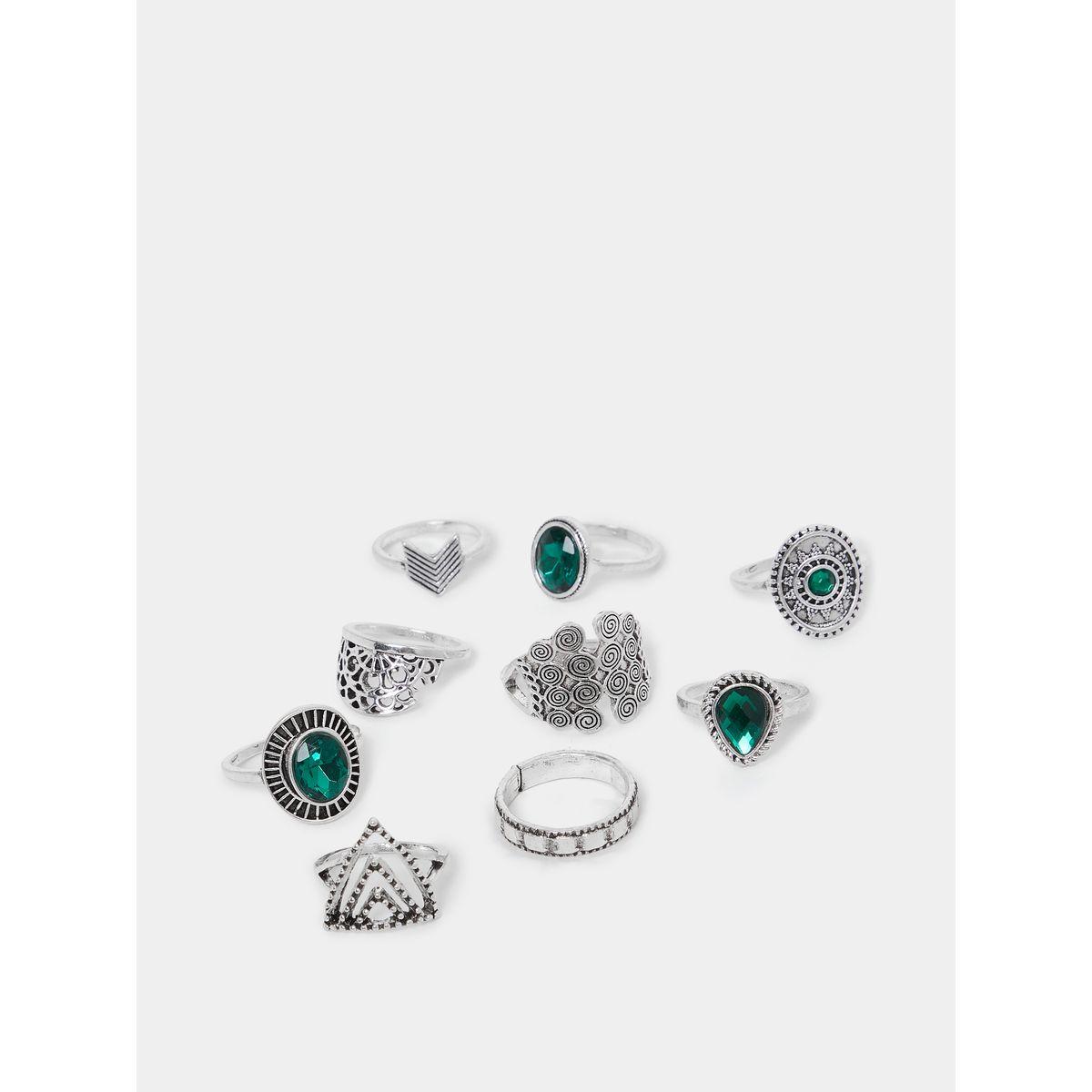 Styli Set of 9 - Embellished Faux Gemstone Rings-women-watchesandjewellery-jewellery-rings-image-1