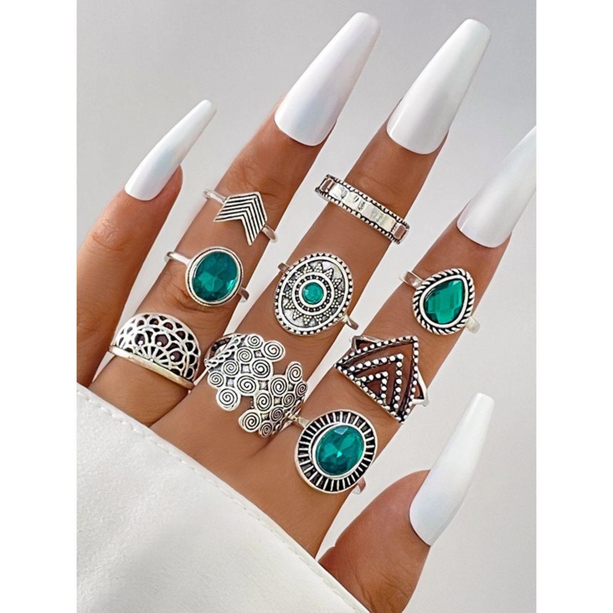 Styli Set of 9 - Embellished Faux Gemstone Rings-women-watchesandjewellery-jewellery-rings-image-4