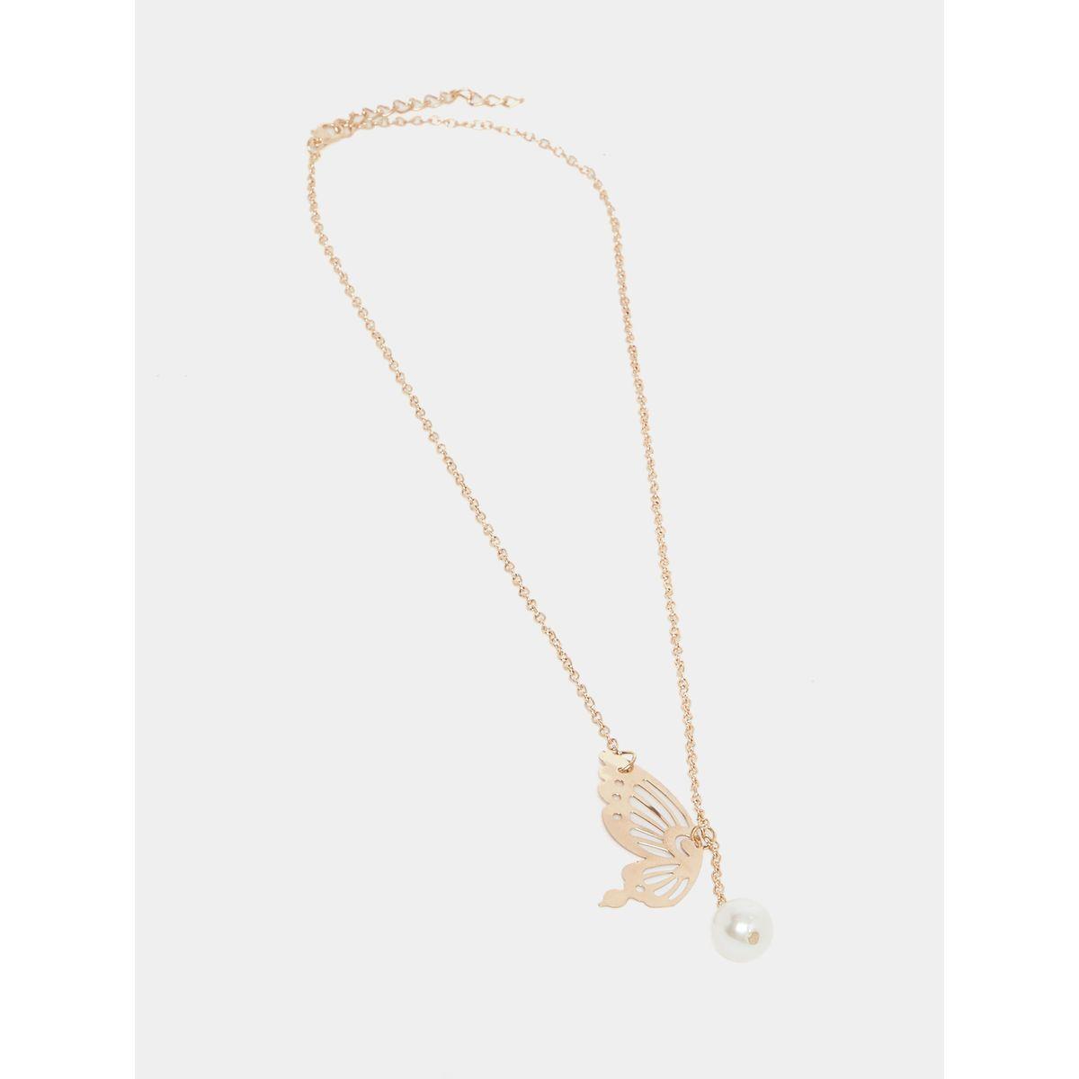 Styli Butterfly Lariat Necklace with Faux Pearl Drop-women-watchesandjewellery-jewellery-necklacesandpendants-image-1