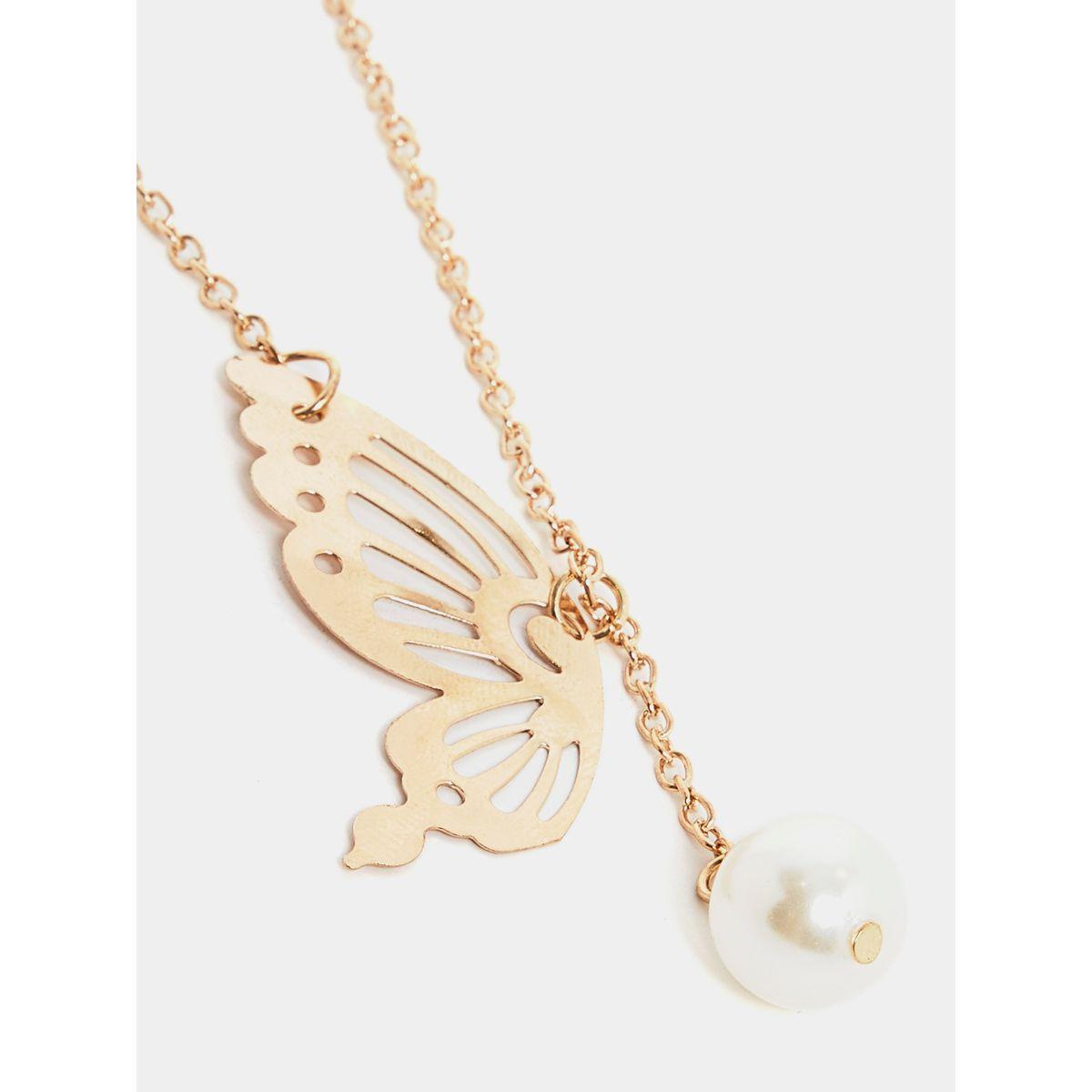 Styli Butterfly Lariat Necklace with Faux Pearl Drop-women-watchesandjewellery-jewellery-necklacesandpendants-image-2