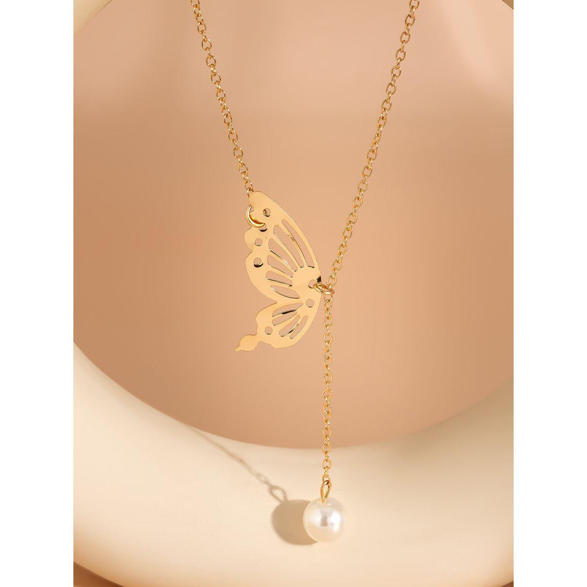 Styli Butterfly Lariat Necklace with Faux Pearl Drop-women-watchesandjewellery-jewellery-necklacesandpendants-image-5
