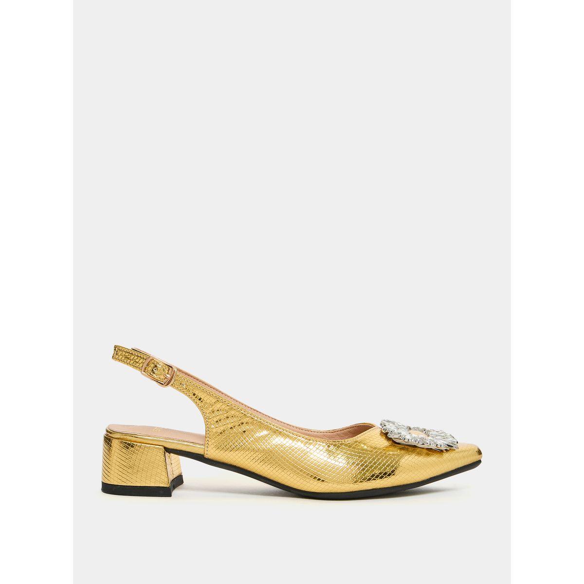 Styli Embellished Trim Heeled Shoes with Buckle Closure-women-shoes-heels-image-1