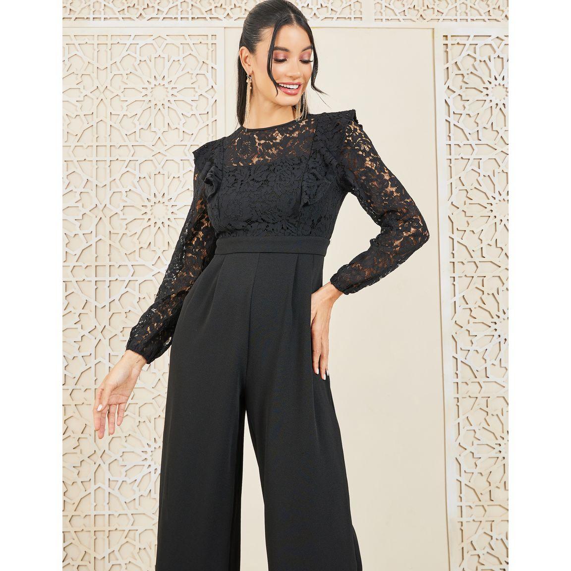 جمبسوت بتفاصيل دانتيل وكشكش مع أرجل واسعة-women-clothing-jumpsuits-image-2