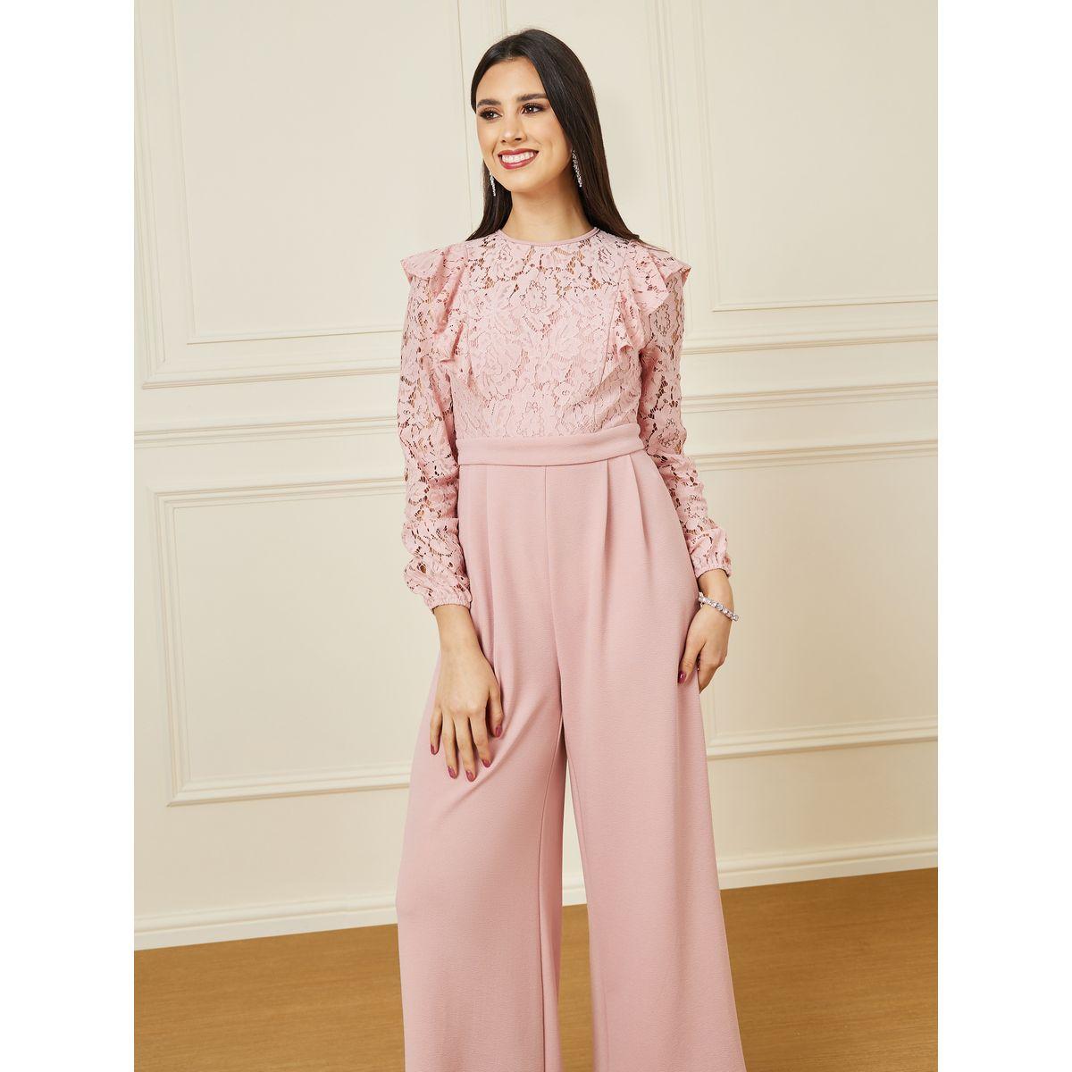 Styli Lace Insert Ruffled Wide Leg Jumpsuit-women-clothing-jumpsuits-image-2